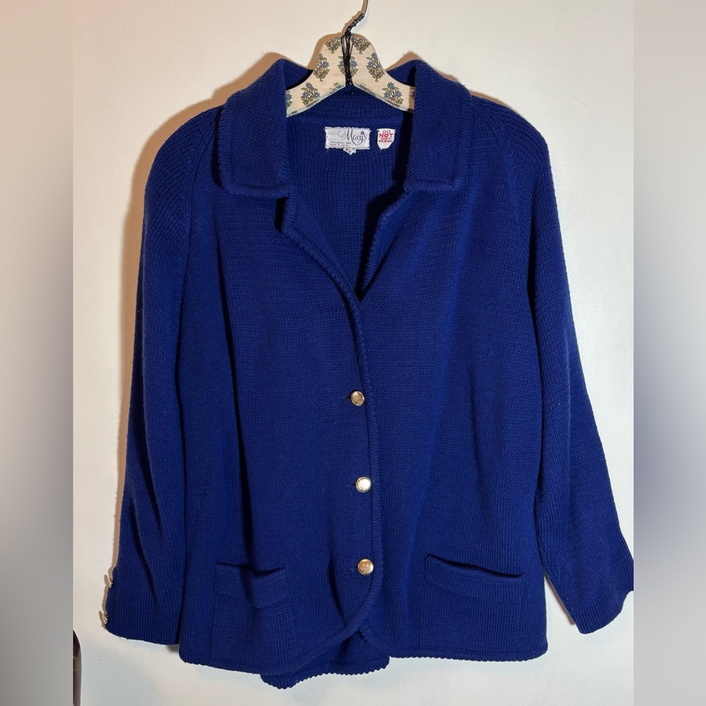 Macy’s vintage indigo blue button down cardigan jacket size 42